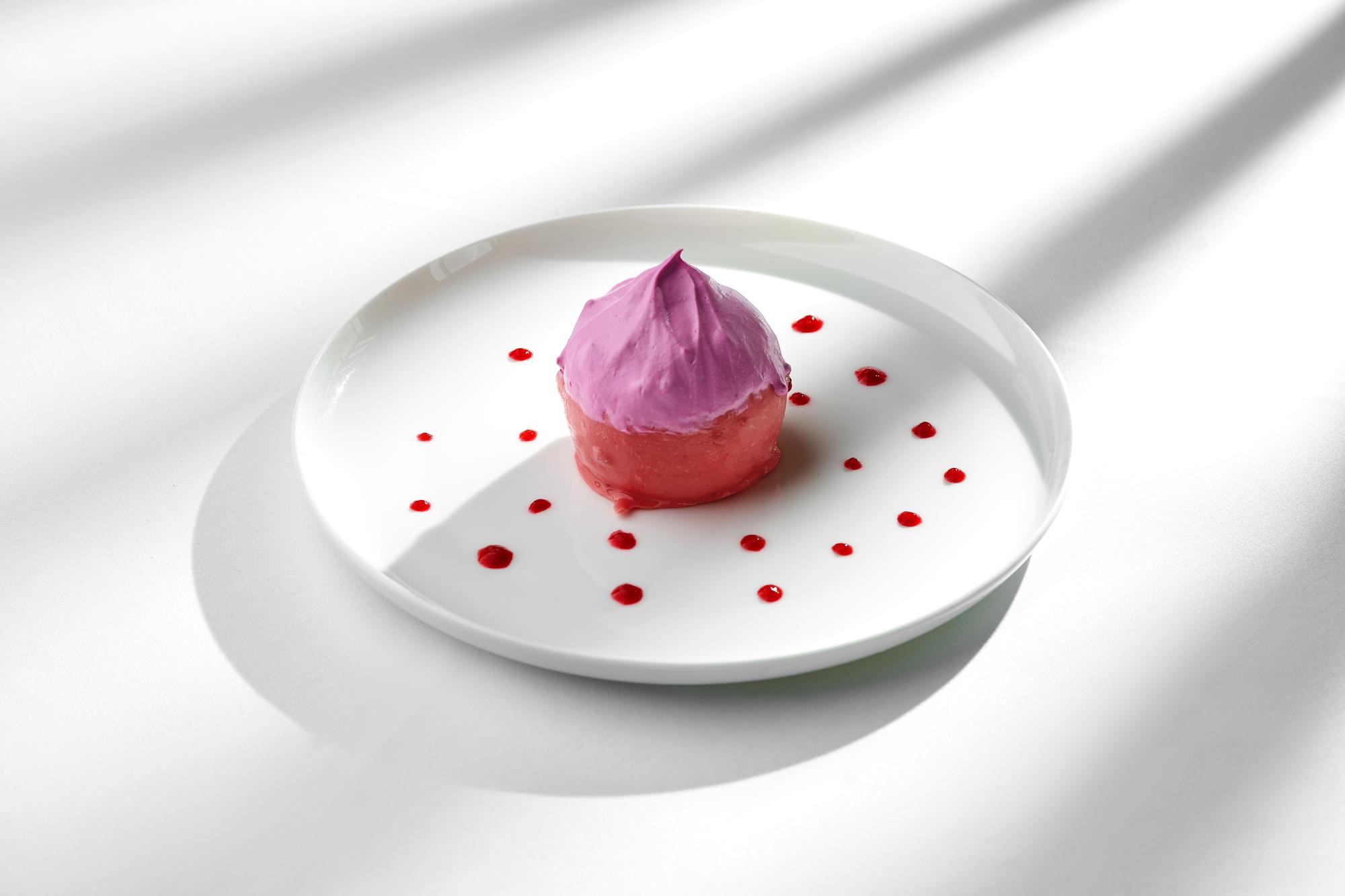 Plated dessert with glossy glaze